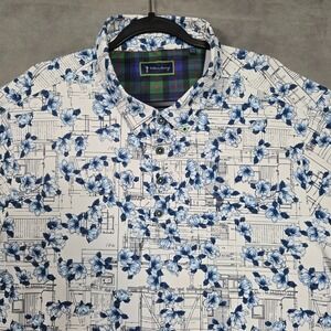 William Murray Golf Polo Mens XL Blue white Floral AOP‎ Performance Stretch